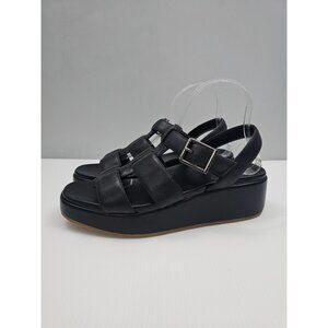 Vionic Delano Platform Wedge Sandal Womens 8.5 Black Leather Fisherman Comfort